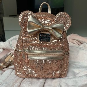 Rose gold Sequin Loungefly Mini Backpack